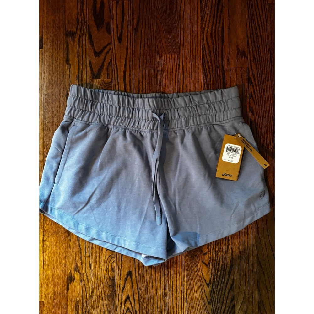 NWT ASICS Women's Blue Purple Athletic Shorts L Elastic Waist Drawstring Pockets